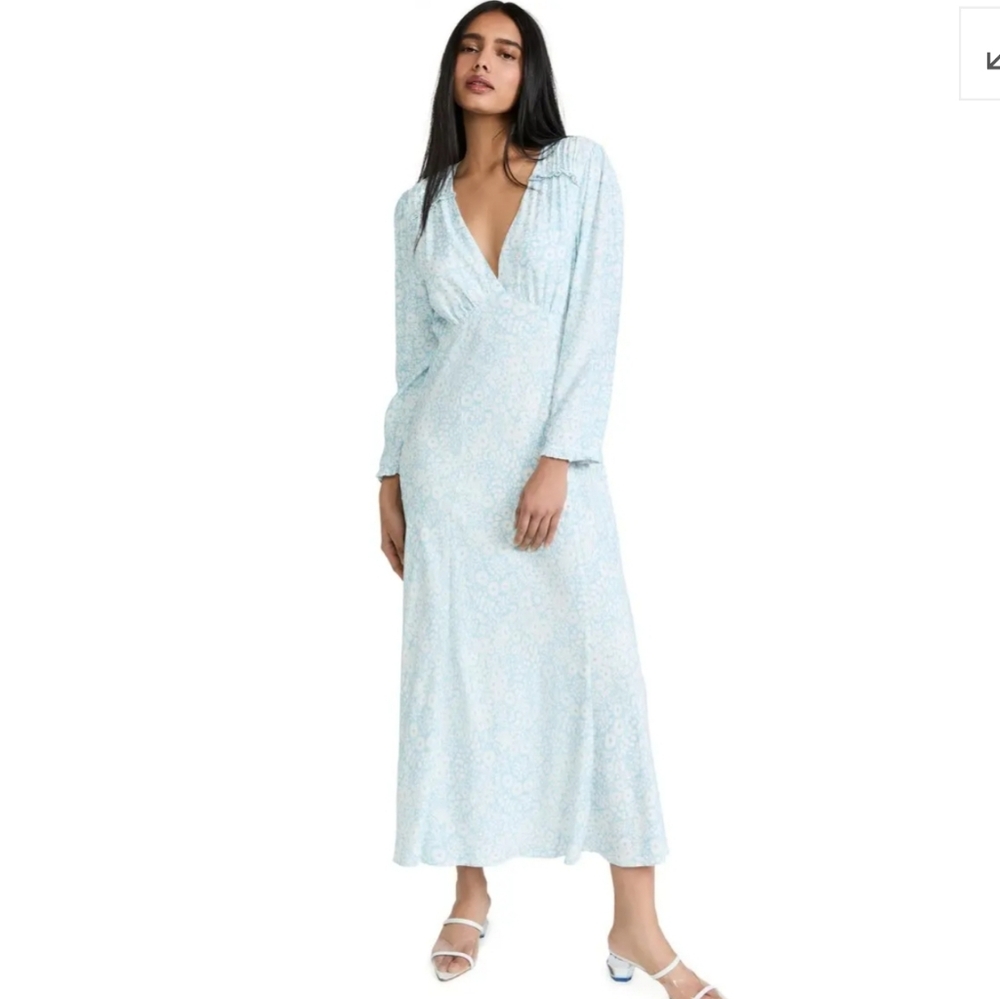RIXO Light Blue Floral Midi Dress